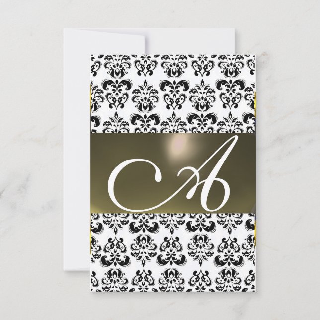 Invitación GEM MONOGRAM rsvp plata de DAMASK BLANCO GRIS (Anverso)