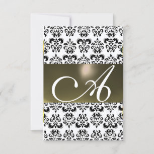 Invitación GEM MONOGRAM rsvp plata de DAMASK BLANCO GRIS