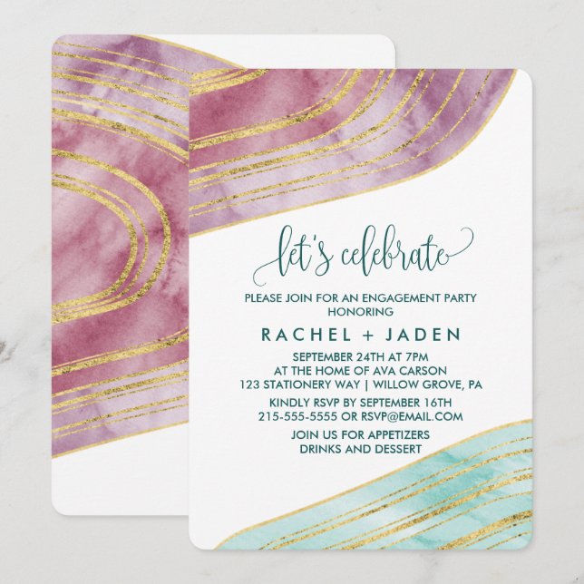 Invitación Gema con franjas | Mauve Celebremos (Anverso / Reverso)