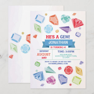 Invitación Gema de cumpleaños Fiesta Crystals Geode Rojo Azul