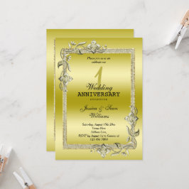 Invitación Gema de oro y Purpurina primer aniversario Boda