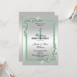 Invitación Gema Esmeralda y Purpurina y plata Primer Boda inv