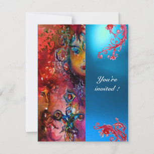 Invitación Gema EXCALIBUR rojo brillante, azul rosado naranja