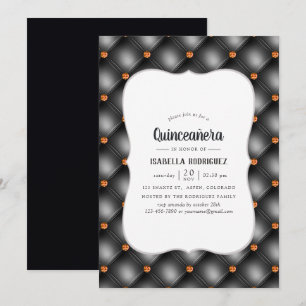 Invitación Gema Negra y Naranja Cuencas de Quinceañera en Cue