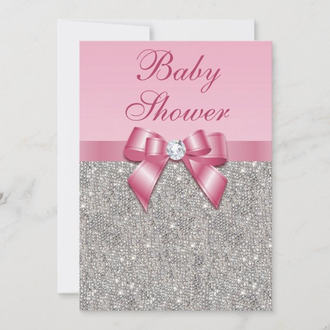 Invitación Gemas, arco y chicas de plata Baby Shower rosado (Anverso)