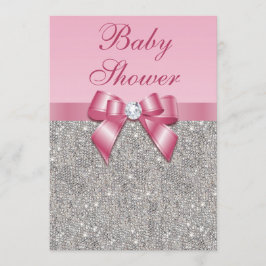 Invitación Gemas, arco y chicas de plata Baby Shower rosado
