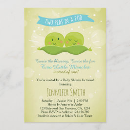 Invitación gemela Baby Shower Dos Peas En Un Azul 