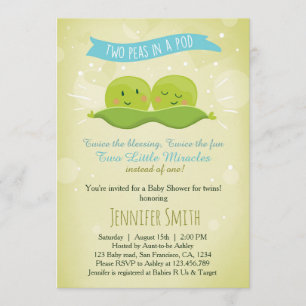 Invitación gemela Baby Shower Dos Peas En Un Azul