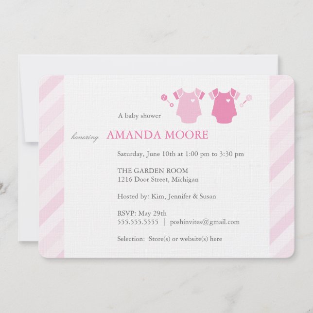 Invitación gemela de Baby Shower del chica (Anverso)