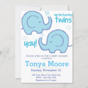 Invitación gemela de Baby Shower del elefante