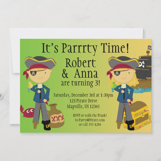 Invitación gemela de la fiesta de cumpleaños del (Anverso)