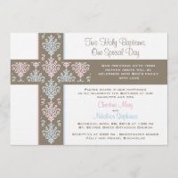 Invitación gemela del bautizo del muchacho y del
