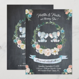Invitación gemela del chica-muchacho del elefante,