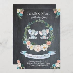 Invitación gemela del chica-muchacho del elefante,