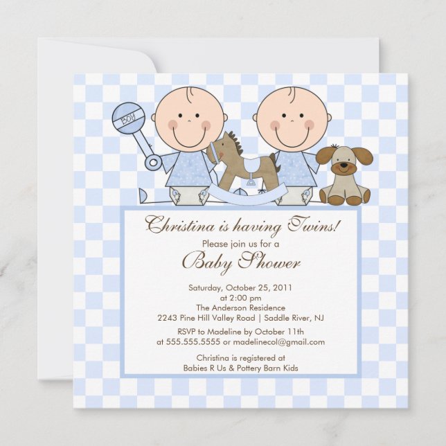 Invitación gemela dulce de Baby Shower de los (Anverso)