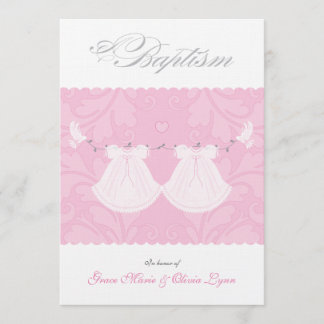 Invitación gemela elegante del bautismo de la niña