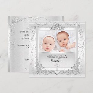 Invitación Gemela Niña Niño Bautizo Bautismo Blanco