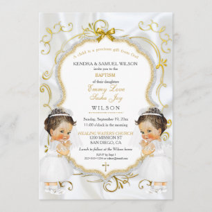 Invitación Gemelas Bautizo Bautismo Oro