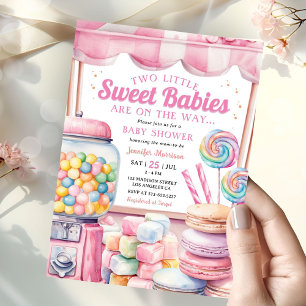 Invitación Gemelas de Candyland Baby Shower Rosa Niñas Dulces