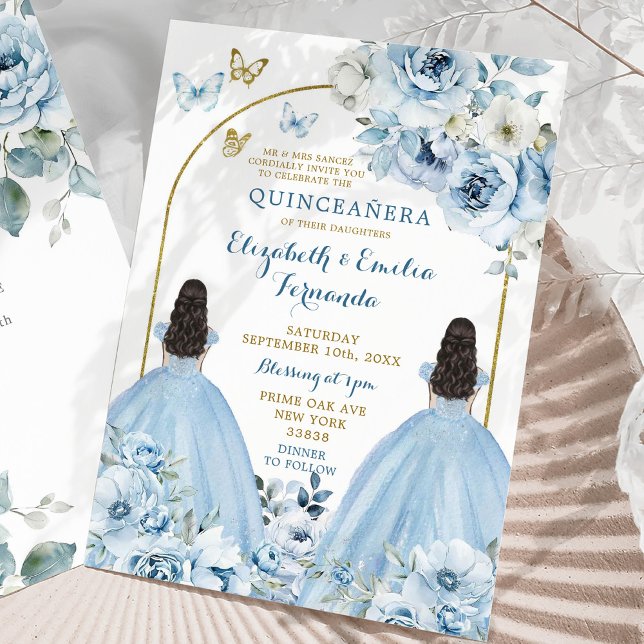 Invitación Gemelas Dusty Blue Princesas Mexicanas Quinceañera (Subido por el creador)