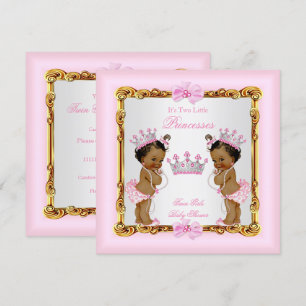 Invitación Gemelas Étnicas Princesa Baby Shower Rosa Dorado