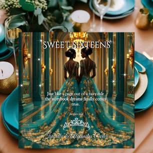 Invitación Gemelas Étnicas Princesas Dulces 16 Cumpleaños Tur