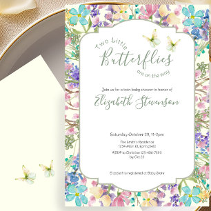 Invitación Gemelas Pequeñas Mariposas Floral Baby Shower