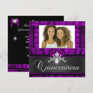 Invitación Gemelas Quinceañera Cumpleaños 15 Años Morado