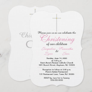 Invitación Gemelas Rosa Bautizo