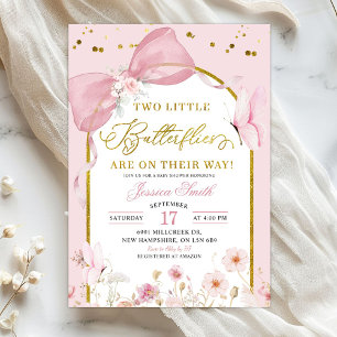 Invitación Gemelas Rubor Rosa Coquette Baby Shower de Maripos