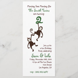 Invitación Gemelos 2do cumpleaños, monos