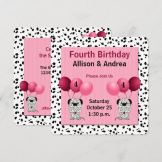 Invitación Gemelos 4 Fiestas de cumpleaños dálmatas con rosa