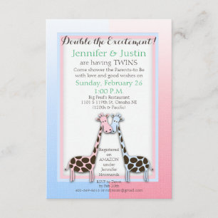 Invitación Gemelos Baby Shower azul y rosa (Jen)