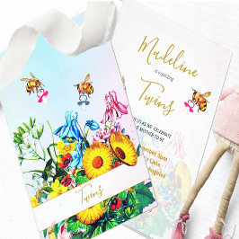 Invitación Gemelos Baby Shower Blue Pink Floral Honey Beis