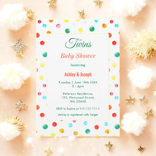 Invitación Gemelos Baby Shower Colorful Fiesta Confetti