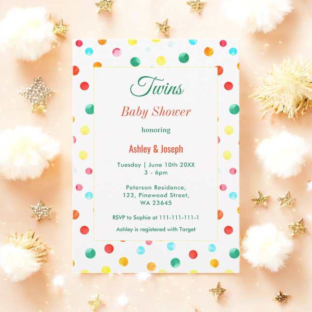 Invitación Gemelos Baby Shower Colorful Fiesta Confetti (Subido por el creador)