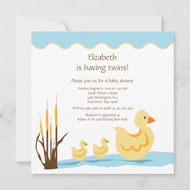 Invitación Gemelos Baby Shower del pato de la mamá y del pato (Anverso)