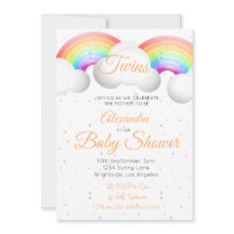 Gemelos Baby Shower Nubes arcoiris coloridas