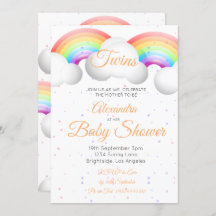 Gemelos Baby Shower Nubes arcoiris coloridas