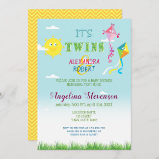 Invitación Gemelos Baby Shower Primavera verano lindo sol mue