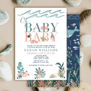 Invitación Gemelos Bajo el Mar Acuarela Oh Bebé Fiesta de Cum