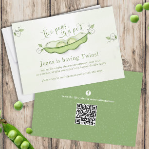 Invitación Gemelos Bebés Verdes Adorables Dos Guisantes en un