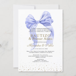 Invitación Gemelos Blue Bow Hijos Primer Añito Bautizo