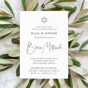 Invitación Gemelos B'nai Mitzvah Minimalistas Modernas
