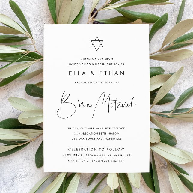 Invitación Gemelos B'nai Mitzvah Minimalistas Modernas (Subido por el creador)