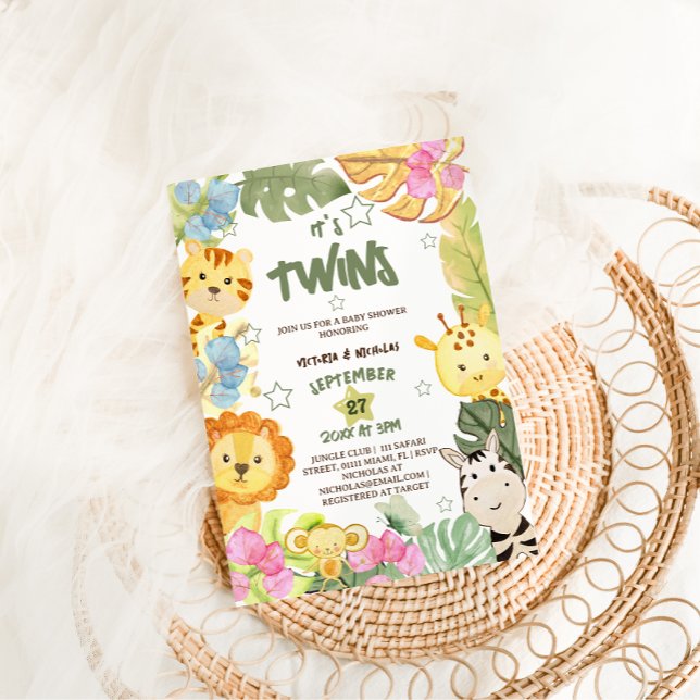 Invitación Gemelos Boho Safari Animales Baby Shower (Subido por el creador)