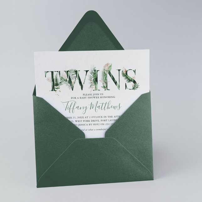 Invitación Gemelos botánicos de vegetación tropical Baby Show (Subido por el creador)