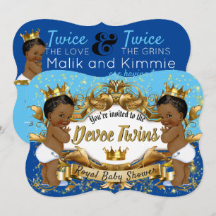 Invitación Gemelos {BOYS} reales africanos ligeros azul oscur