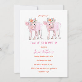 Invitación Gemelos certeros Baby Shower Piglet Chica Animales
