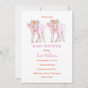 Invitación Gemelos certeros Baby Shower Piglet Chica Animales